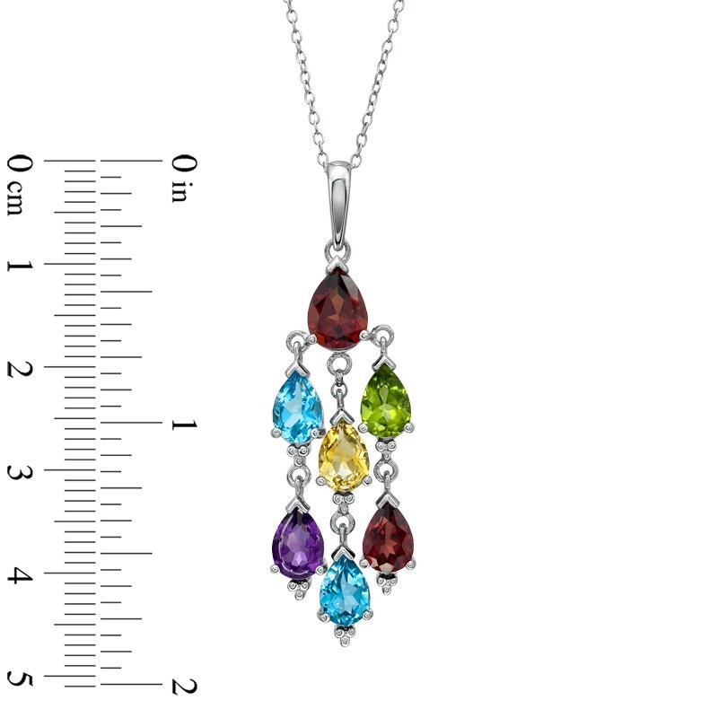 Multi Semi-Precious Pear-Shaped Gemstone Chandelier Pendant in Sterling Silver