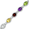 Thumbnail Image 1 of Multi Semi-Precious Oval Gemstone and Lab-Created White Sapphire Bracelet in Sterling Silver - 7.25"