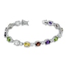 Thumbnail Image 1 of Multi Semi-Precious Oval Gemstone and Lab-Created White Sapphire Bracelet in Sterling Silver - 7.25"