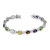 Thumbnail Image 2 of Multi Semi-Precious Oval Gemstone and Lab-Created White Sapphire Bracelet in Sterling Silver - 7.25"