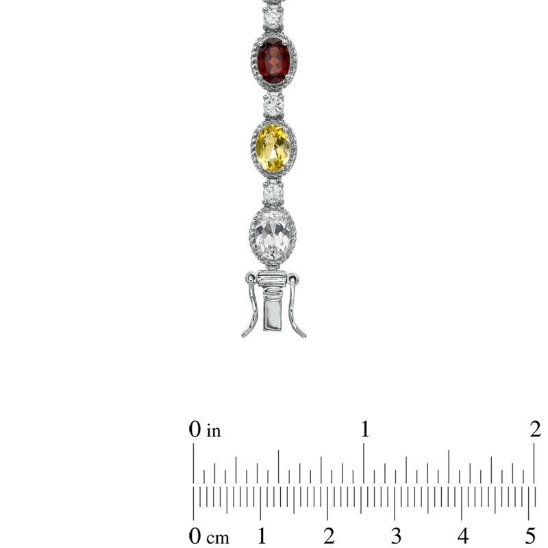 Main Image 3 of Multi Semi-Precious Oval Gemstone and Lab-Created White Sapphire Bracelet in Sterling Silver - 7.25"