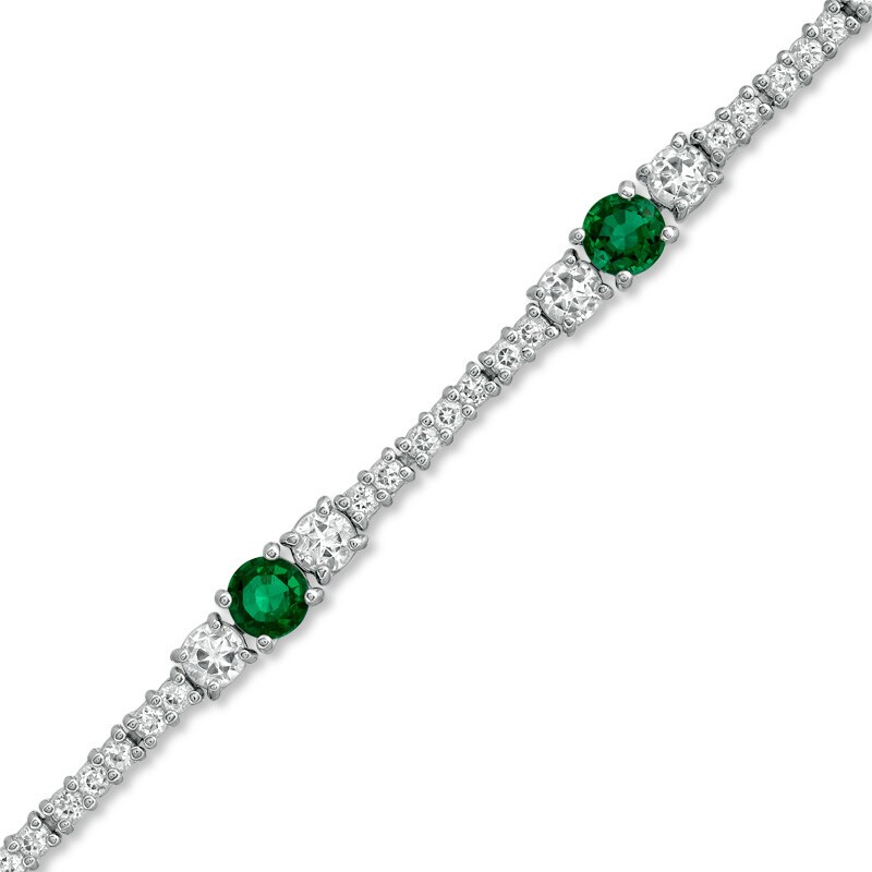 Main Image 1 of Lab-Created Emerald and White Topaz Line Bracelet in Sterling Silver - 7.25"