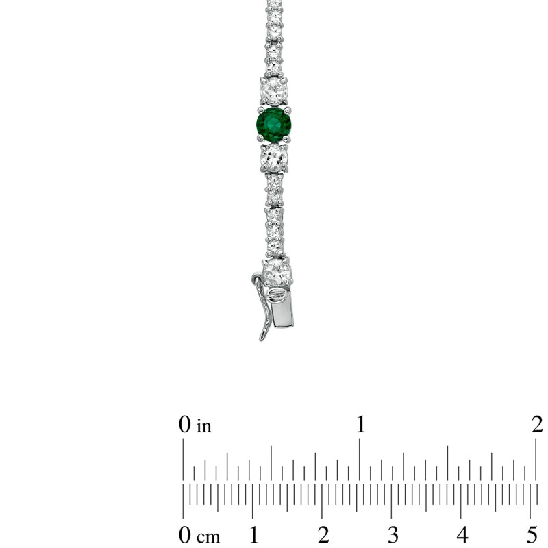 Main Image 3 of Lab-Created Emerald and White Topaz Line Bracelet in Sterling Silver - 7.25"