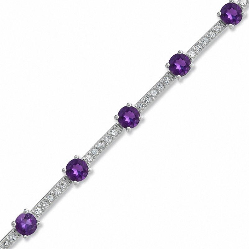 Main Image 1 of Amethyst and White Topaz Bracelet in Sterling Silver - 7.25"