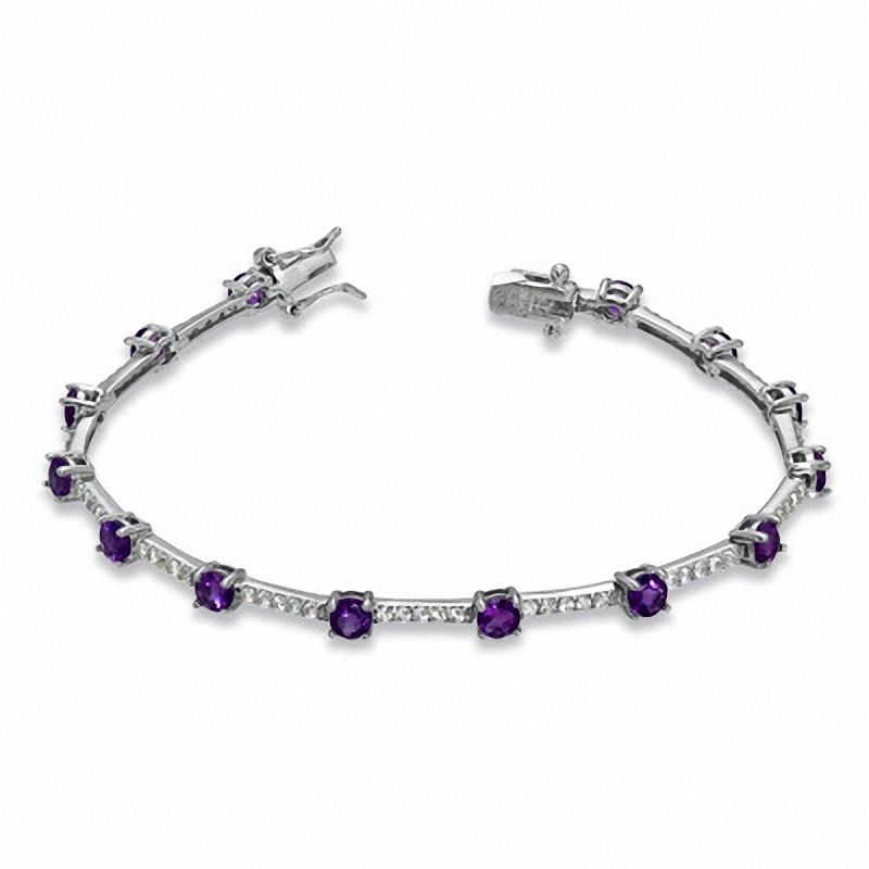 Main Image 2 of Amethyst and White Topaz Bracelet in Sterling Silver - 7.25"
