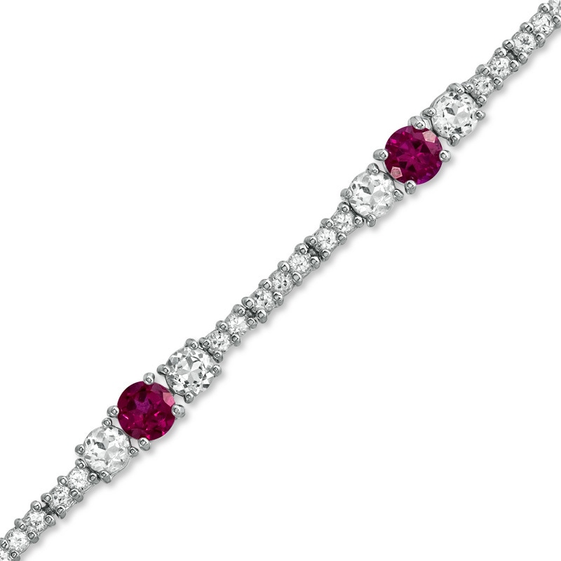 Main Image 1 of Lab-Created Ruby and White Topaz Line Bracelet in Sterling Silver - 7.25"
