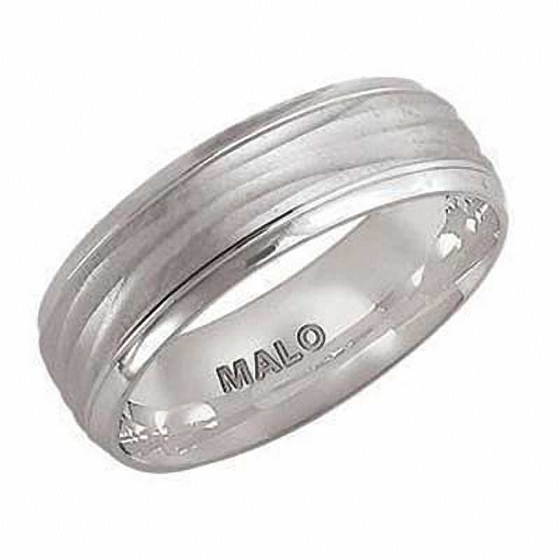 Men's 7.0mm Wave Comfort Fit Wedding Band in 10K White Gold - Size 10
