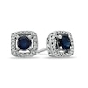 Sapphire and Diamond Accent Square Frame Stud Earrings in 14K White Gold