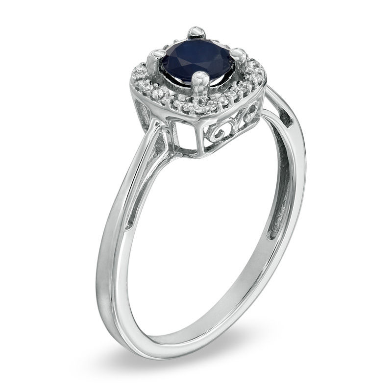 5.0mm Sapphire and Diamond Accent Square Frame Ring in 14K White Gold