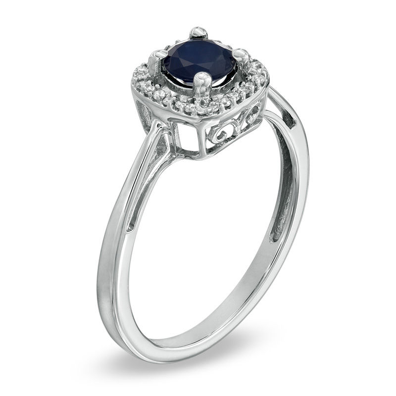 Main Image 2 of 5.0mm Sapphire and Diamond Accent Square Frame Ring in 14K White Gold