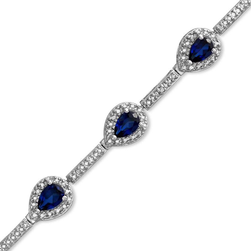 Pear-Shaped Lab-Created Sapphire and Diamond Accent Bracelet in Sterling Silver - 7.25"