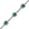 Thumbnail Image 1 of Pear-Shaped Lab-Created Emerald and Diamond Accent Bracelet in Sterling Silver - 7.25"