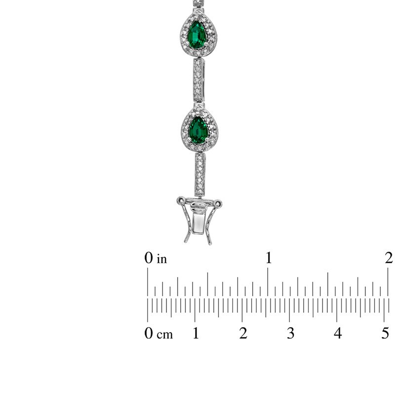 Main Image 3 of Pear-Shaped Lab-Created Emerald and Diamond Accent Bracelet in Sterling Silver - 7.25"
