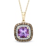 Thumbnail Image 0 of 8.0mm Cushion-Cut Amethyst, Smoky Quartz and Diamond Accent Pendant in 14K Gold