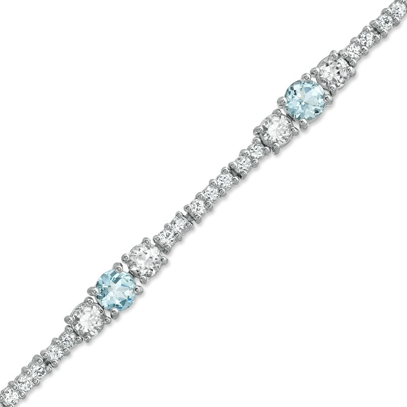 Main Image 1 of Aquamarine and White Topaz Line Bracelet in Sterling Silver - 7.25"