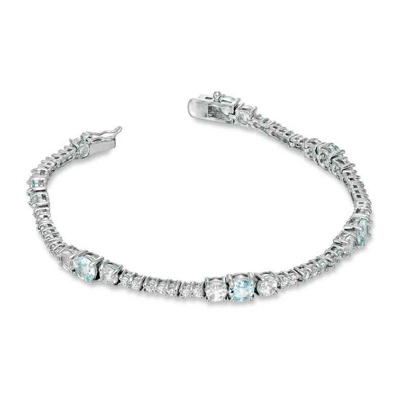 Main Image 2 of Aquamarine and White Topaz Line Bracelet in Sterling Silver - 7.25"
