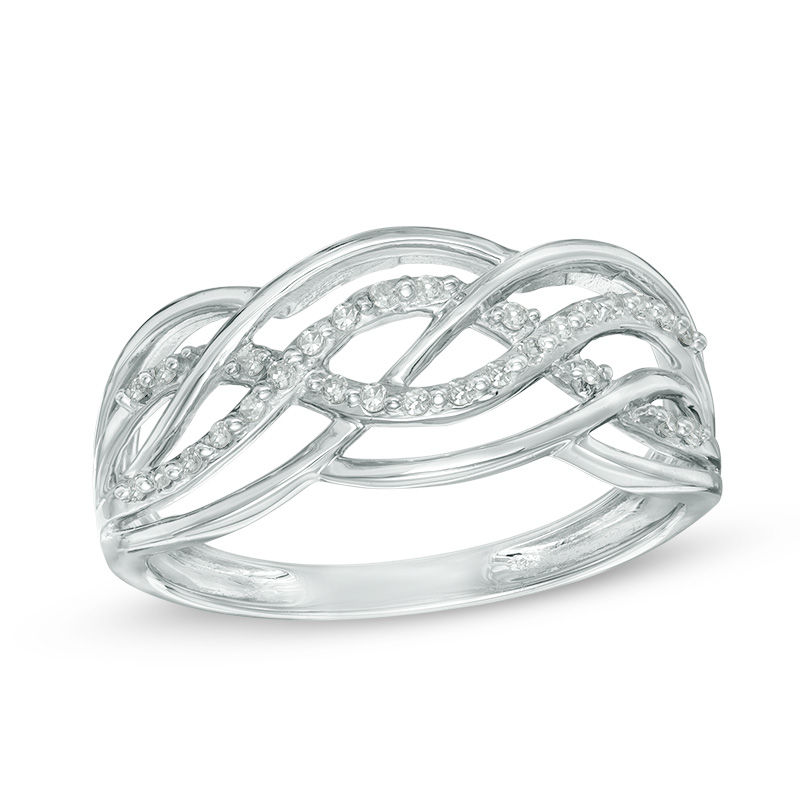 Main Image 1 of 1/10 CT. T.W. Diamond Loose Braid Ring in Sterling Silver