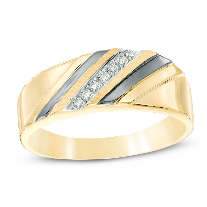 Main Image 1 of Diamond Accent Slant Wedding Band in 10K Gold