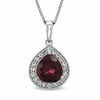 Thumbnail Image 0 of Pear-Shaped Garnet and Lab-Created White Sapphire Frame Pendant in Sterling Silver
