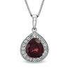 Thumbnail Image 1 of Pear-Shaped Garnet and Lab-Created White Sapphire Frame Pendant in Sterling Silver