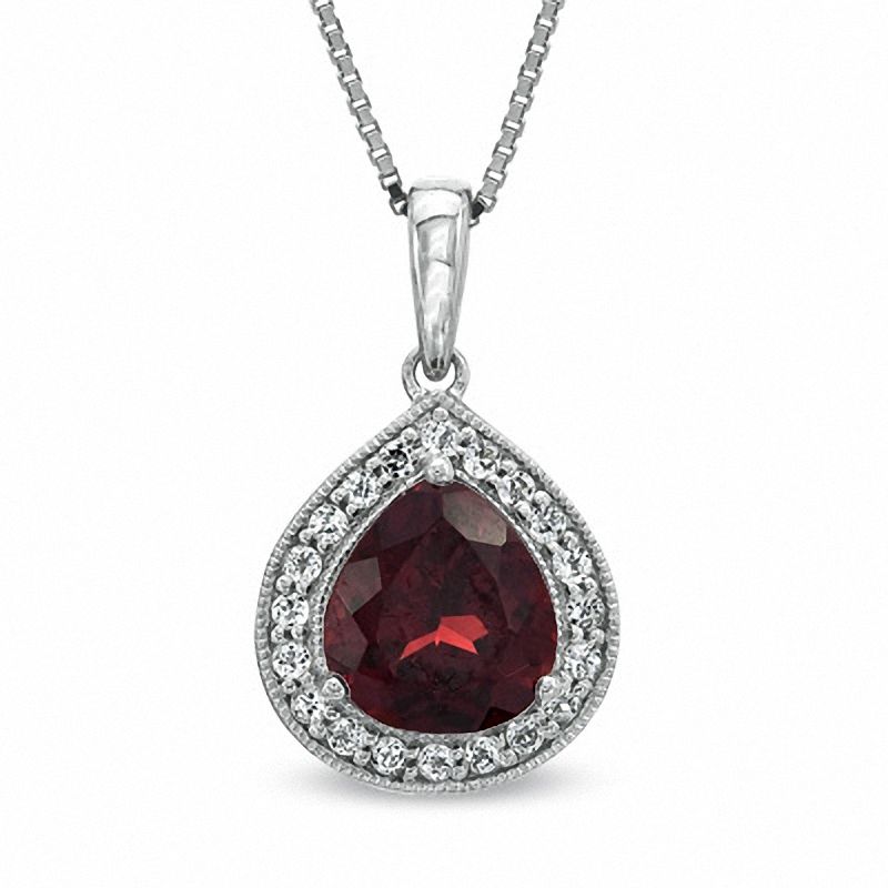 Pear-Shaped Garnet and Lab-Created White Sapphire Frame Pendant in Sterling Silver