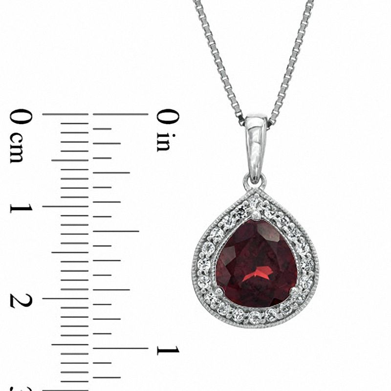 Pear-Shaped Garnet and Lab-Created White Sapphire Frame Pendant in Sterling Silver