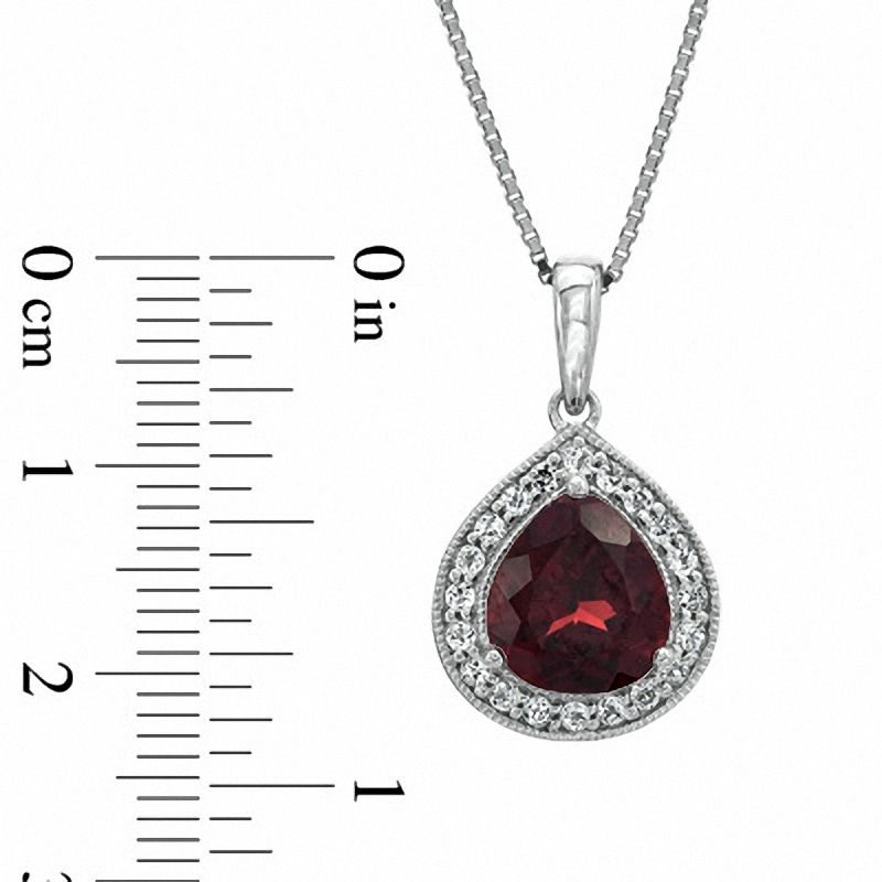 Main Image 2 of Pear-Shaped Garnet and Lab-Created White Sapphire Frame Pendant in Sterling Silver