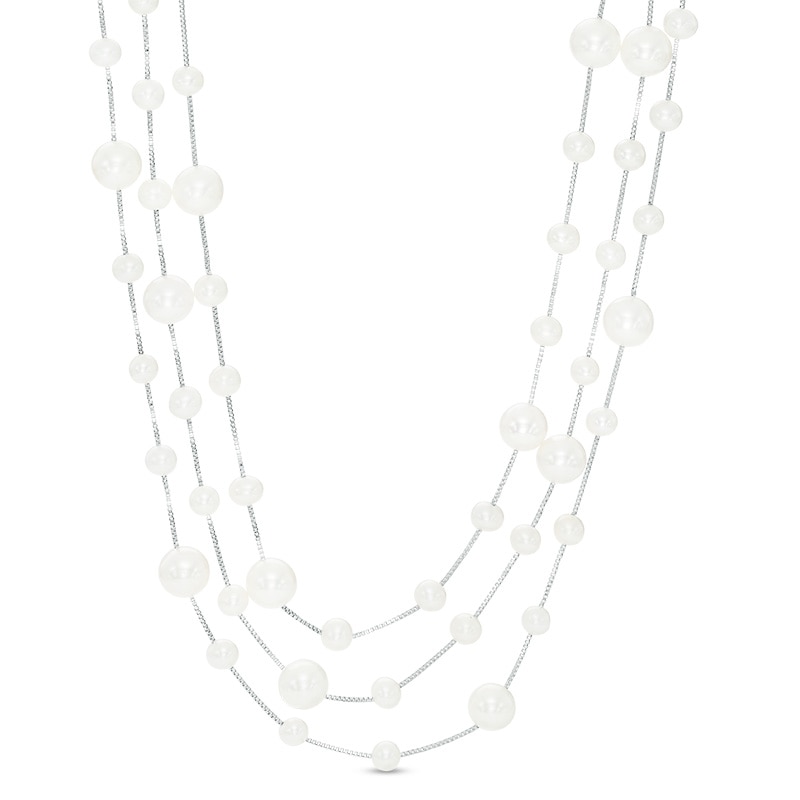 4.5 - 8.0mm Cultured Freshwater Pearl Multi-Layered Necklace in Sterling Silver