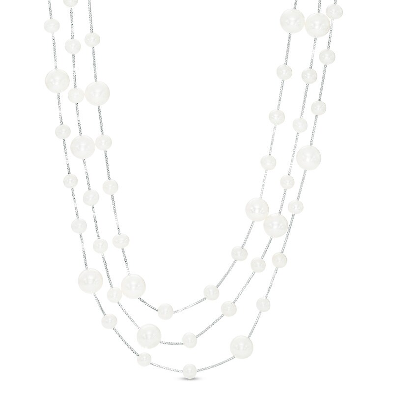 Main Image 1 of 4.5-8.0mm Freshwater Cultured Pearl Multi-Layered Necklace in Sterling Silver