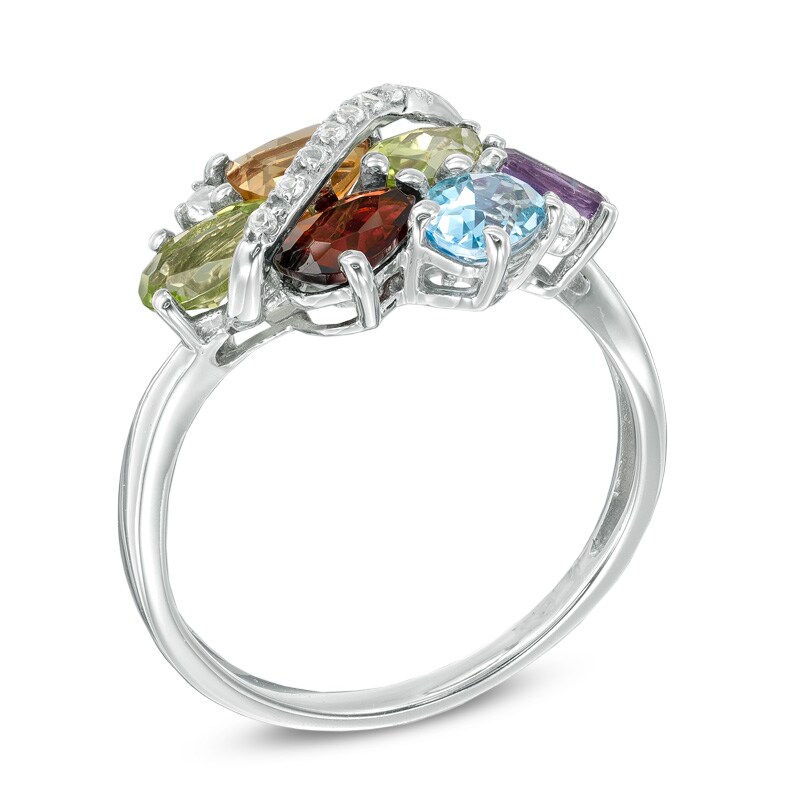 Main Image 2 of Multi-Gemstone and Lab-Created White Sapphire Ring in Sterling Silver