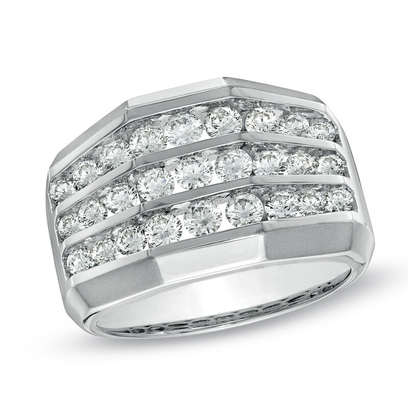 Men's 1-3/4 CT. T.W. Diamond Three Row Ring in 10K White Gold