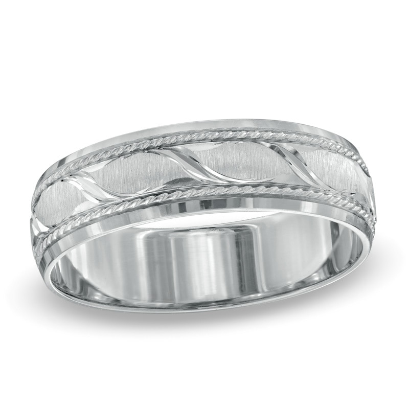 Triton Men's 6.0mm Satin Wave Wedding Band in 10K White Gold