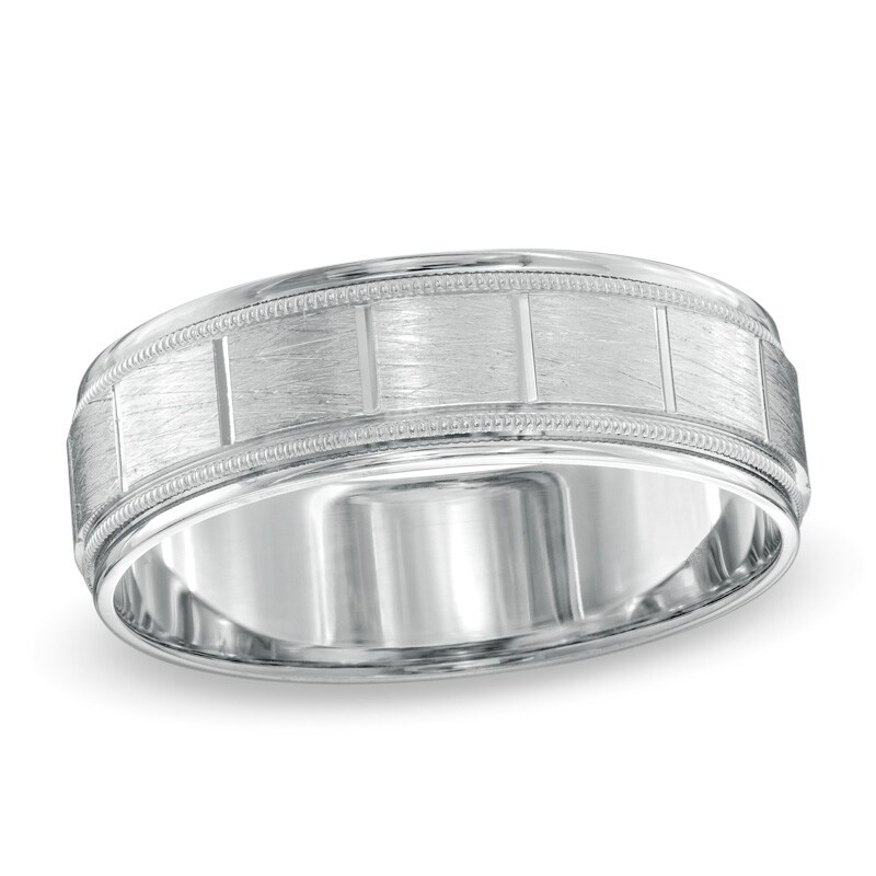 Men's 6.5mm Hammered Segment Wedding Band in 10K White Gold