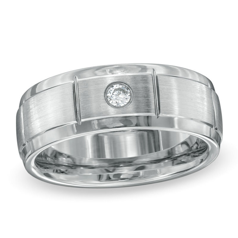 Main Image 1 of Triton Men's 1/10 CT. Diamond Comfort Fit Step Edge Cobalt Wedding Band - Size 10