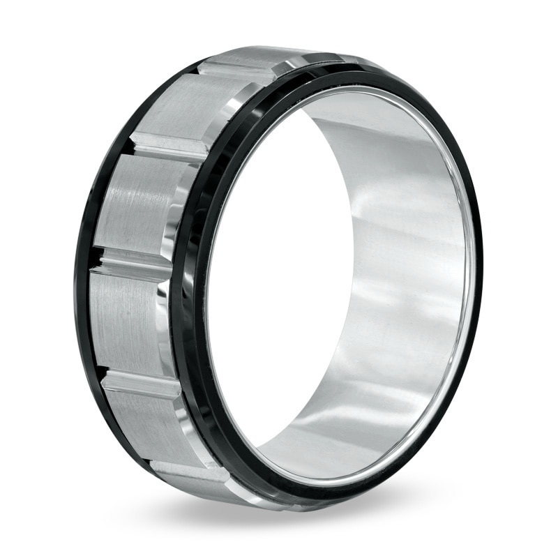 Men's 9.0mm Comfort Fit Two-Tone Tungsten Carbide Panel Wedding Band - Size 10