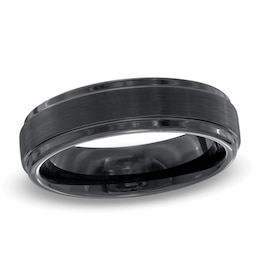 Men's 6.0mm Comfort Fit Double Groove Black Tungsten Wedding Band