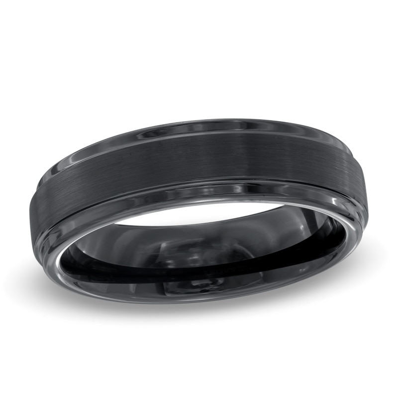 Triton Men's 6.0mm Comfort Fit Double Groove Black Tungsten Wedding Band