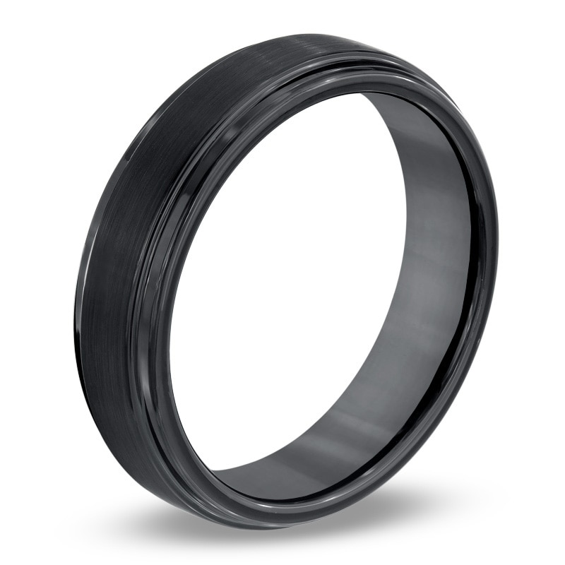 Triton Men's 6.0mm Comfort Fit Double Groove Black Tungsten Wedding Band