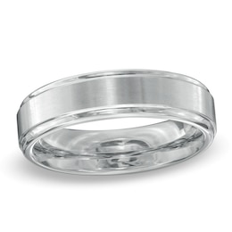 Triton 6.0mm Comfort Fit Step Edge White Tungsten Wedding Band - Size 10