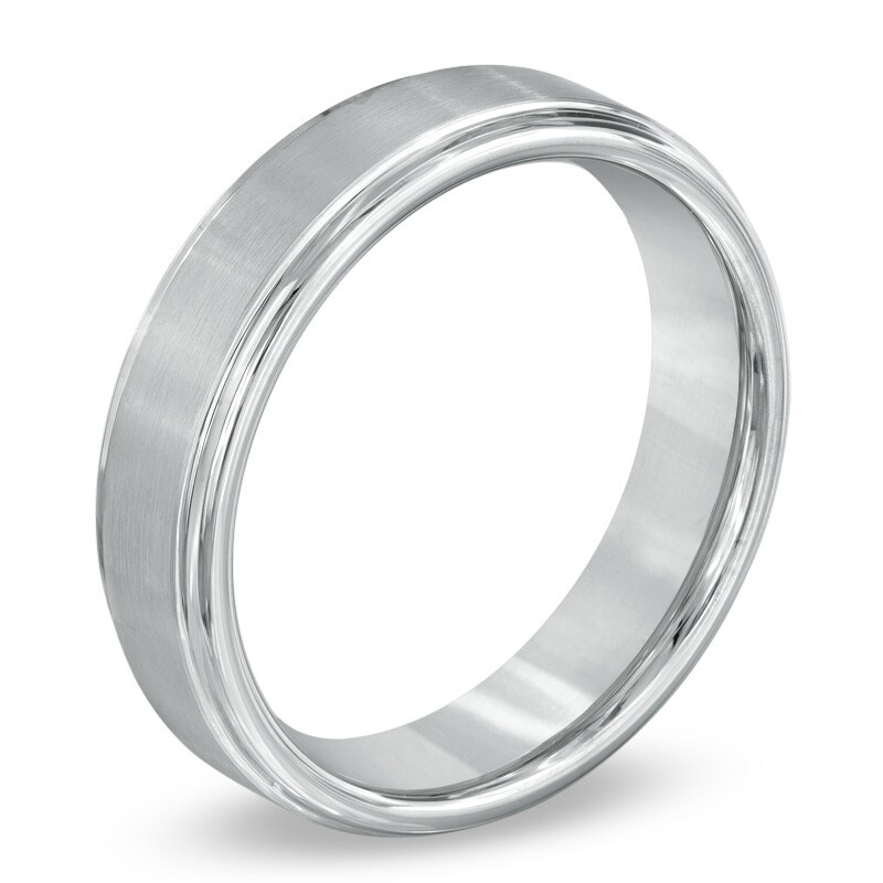 Triton Men's 6.0mm Comfort Fit Step Edge White Tungsten Wedding Band - Size 10