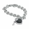 Thumbnail Image 1 of 1/3 CT. T.W. Black Diamond Heart with Key Charm Bracelet in Sterling Silver - 7.5"