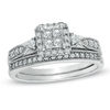 Thumbnail Image 1 of 1/2 CT. T.W. Quad Princess-Cut Diamond Vintage-Style Bridal Set in 10K White Gold
