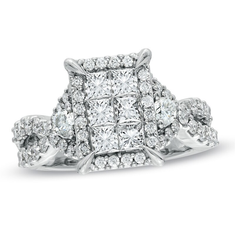 2 CT. T.W. Princess-Cut Composite Diamond Rectangular Frame Ring in 14K White Gold