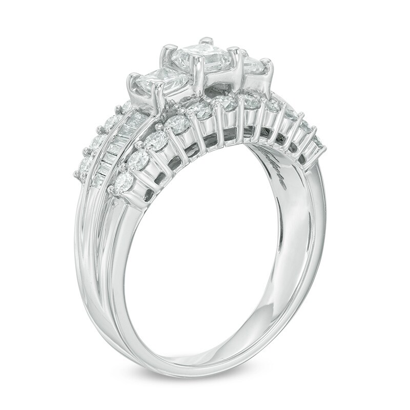 1-1/2 CT. T.W. Princess-Cut Diamond Three Stone Engagement Ring in 14K White Gold