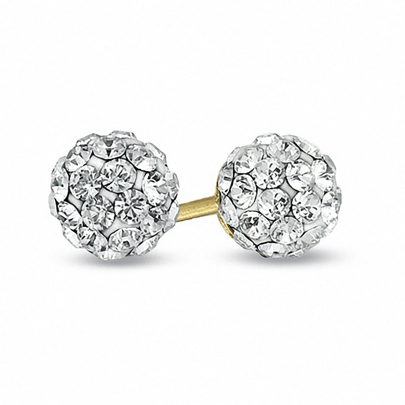 Main Image 1 of Child's White Crystal Ball Stud Earrings in 14K Gold
