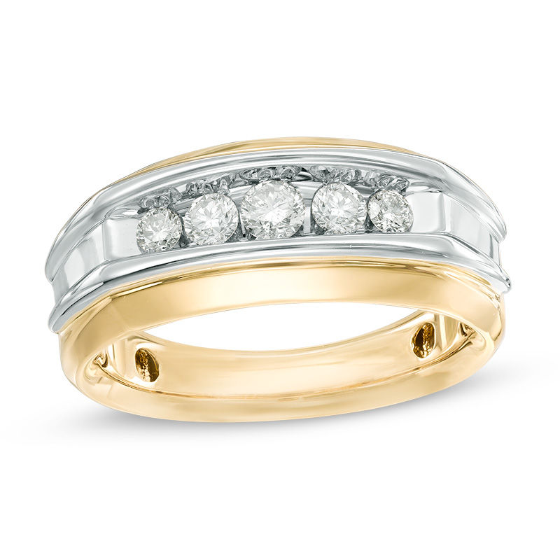 Main Image 1 of 1/2 CT. T.W. Diamond Five Stone Anniversary Band in 10K Two-Tone Gold