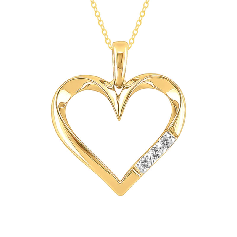 1/20 CT. T.W. Diamond Three Stone Heart Pendant in 10K Gold