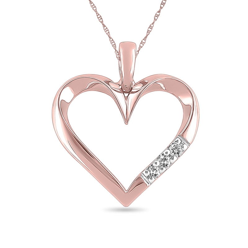 Diamond Accent Three Stone Heart Pendant in 10K Rose Gold