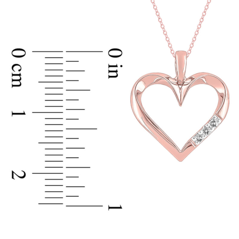 Diamond Accent Three Stone Heart Pendant in 10K Rose Gold