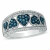 Thumbnail Image 0 of 1/3 CT. T.W. Enhanced Blue and White Diamond Alternating Hearts Ring in Sterling Silver